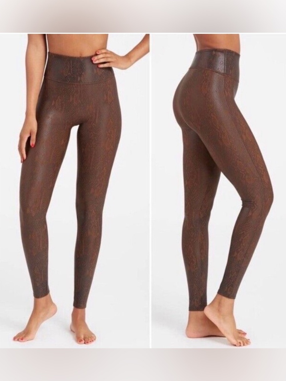 SPANX Faux Leather Snakeskin
Print Leggings Stretch Club
Edgy Biker Brown Large